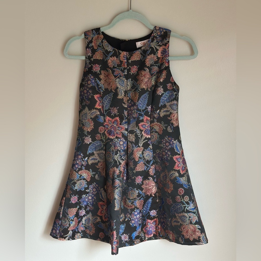 GB Girls Oriental Floral Satin Formal Dress Size 10 Black Multi Zipper Back